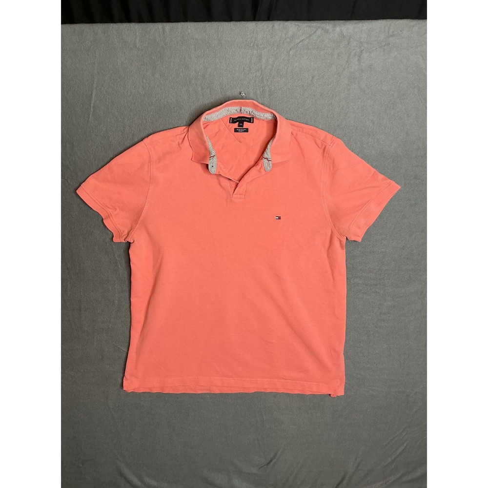 Tommy Hilfiger Mens 1985 Polo Shirt XXL Salmon Pink Regular Fit Cotton Pique